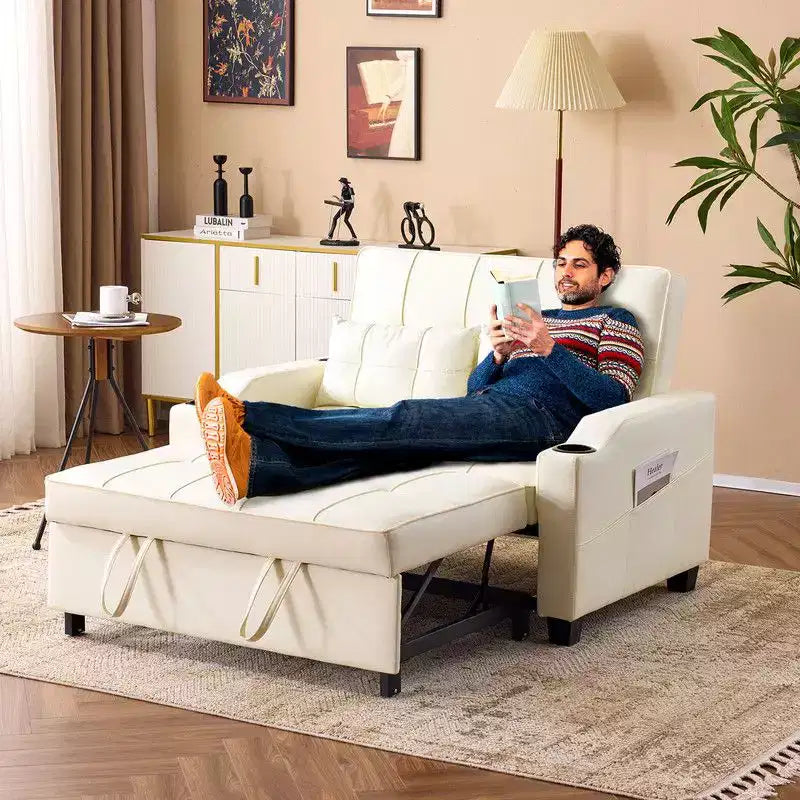 Upholstered Cats Claw Leather Convertible Reclining Sleeper Sofa Bed With Cushions For Small Spaces