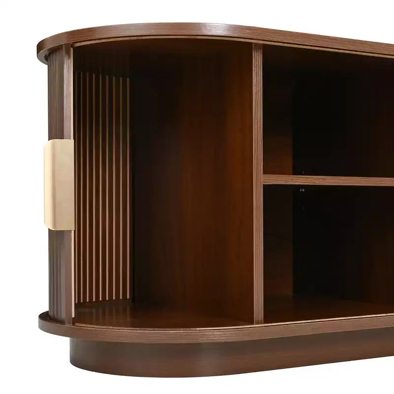 GDFStudio Roy Farmhouse Wooden TV Stand with Sliding Tambour Door and Adjustable Storage