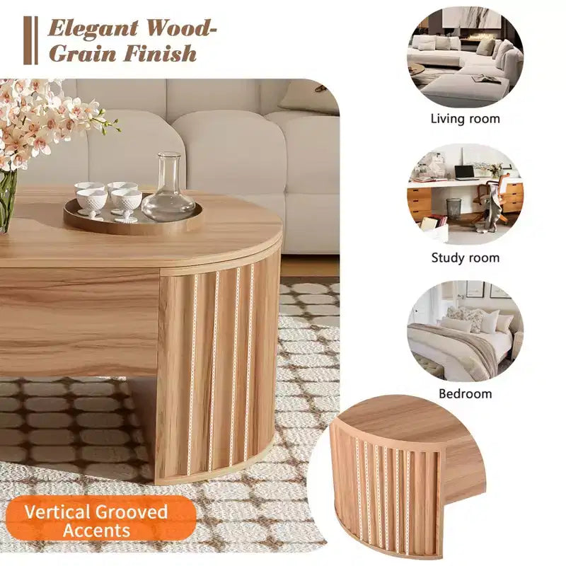 47.2 Lift Top Coffee Table, Oval Wooden Center Table with Hidden Storage, Modern Cocktail Table for Living Room Bedroom Office