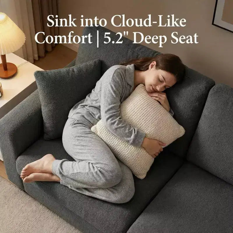 83W Modern 3-Seater Sofa with Deep Seat, Soft Fabric, Wide Armrest, Removable Washable Cushion Cover