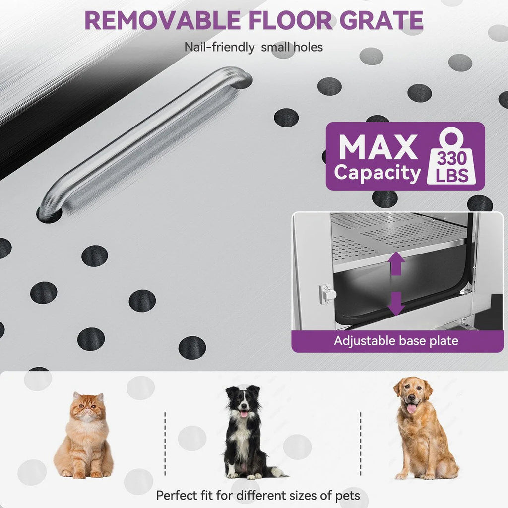 50 W Stainless Steel Adjustable Pet Grooming Tub with Steps Ramp