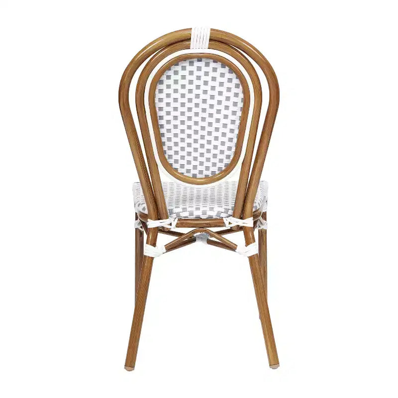 Flash Furniture Lourdes Indoor/Outdoor Commercial Thonet Bistro Stacking Chair, PE Rattan and Aluminum Frame
