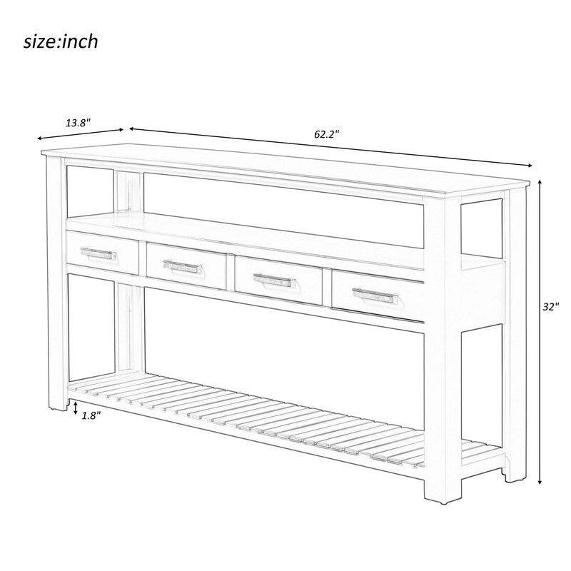 Long Entryway Console Sofa Table with Drawers, Farmhouse Wood Sofa Tables Console Table with 4 Drawers and 2 Shelves