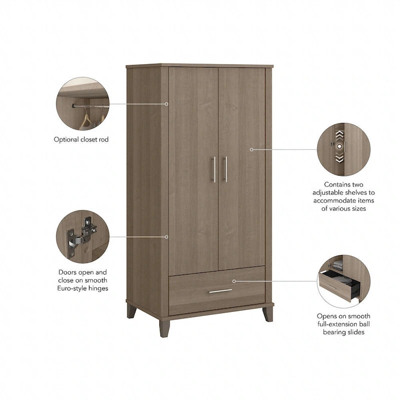 Somerset Tall Entryway Cabinet with Doors and Drawer by Bush Furniture