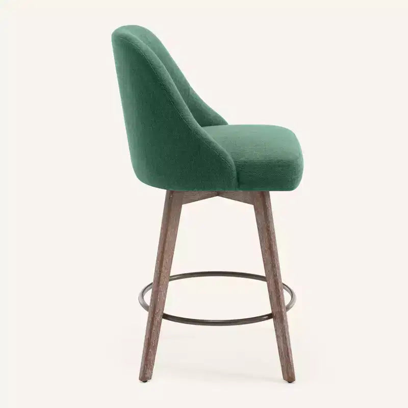 Bekrvio 26 Counter Height Swivel Bar Stools Set of 4 Backs and Wood Legs,Linen Fabric/PU Leather Upholstered Barstools for Kitchen Island