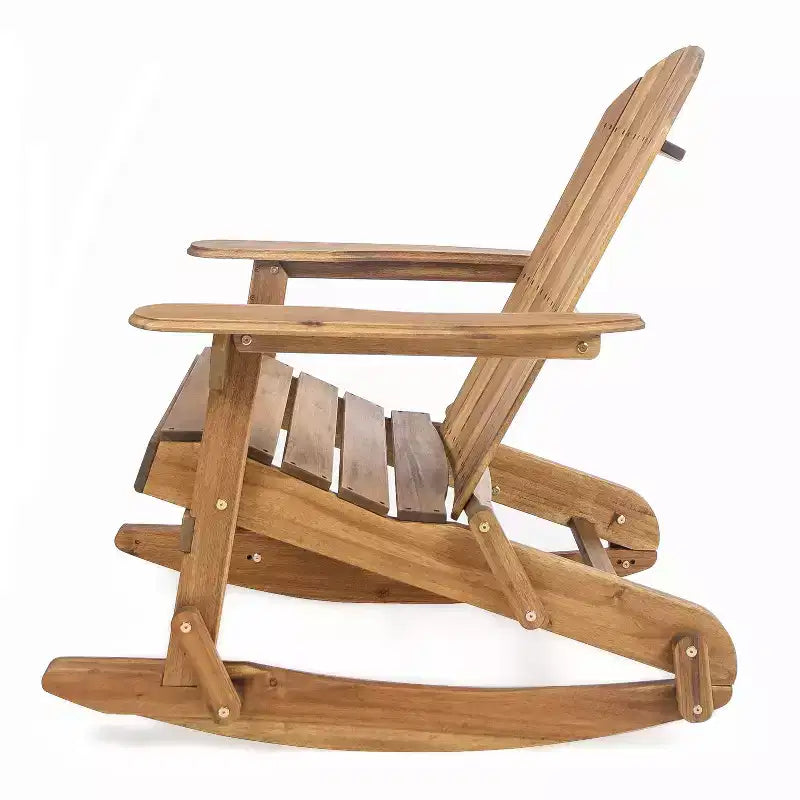 Okak Rustic Adirondack Rocking Chair Premium Acacia Accent Chairs,1 Pc,Outdoor Lazy Chair for Porch,Backyard&Garden,Natural