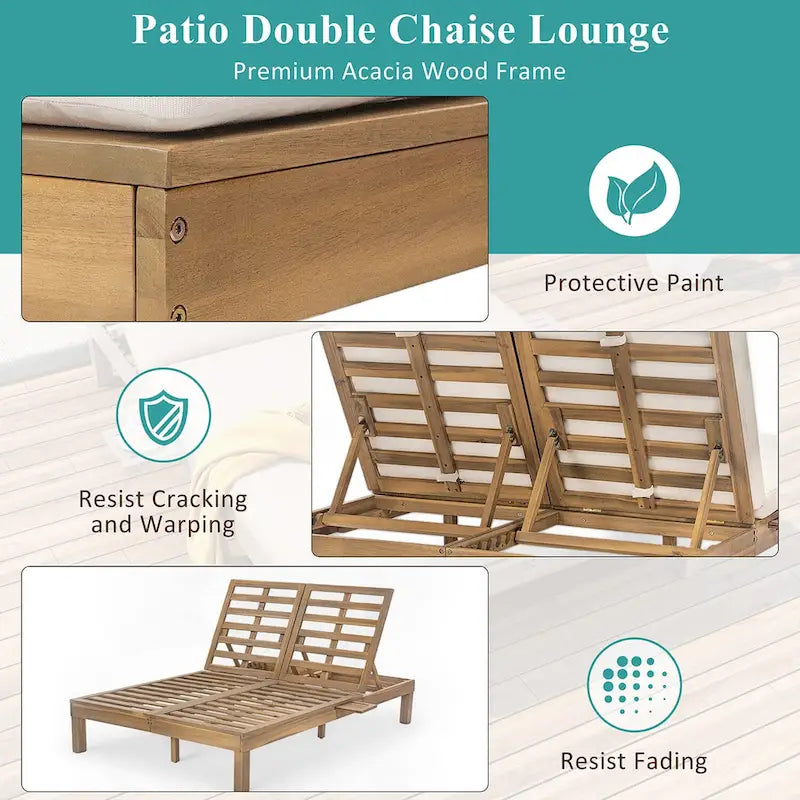 5-Position Adjustable 2 Chaise Lounge,Folding Trays for Poolside,Patio