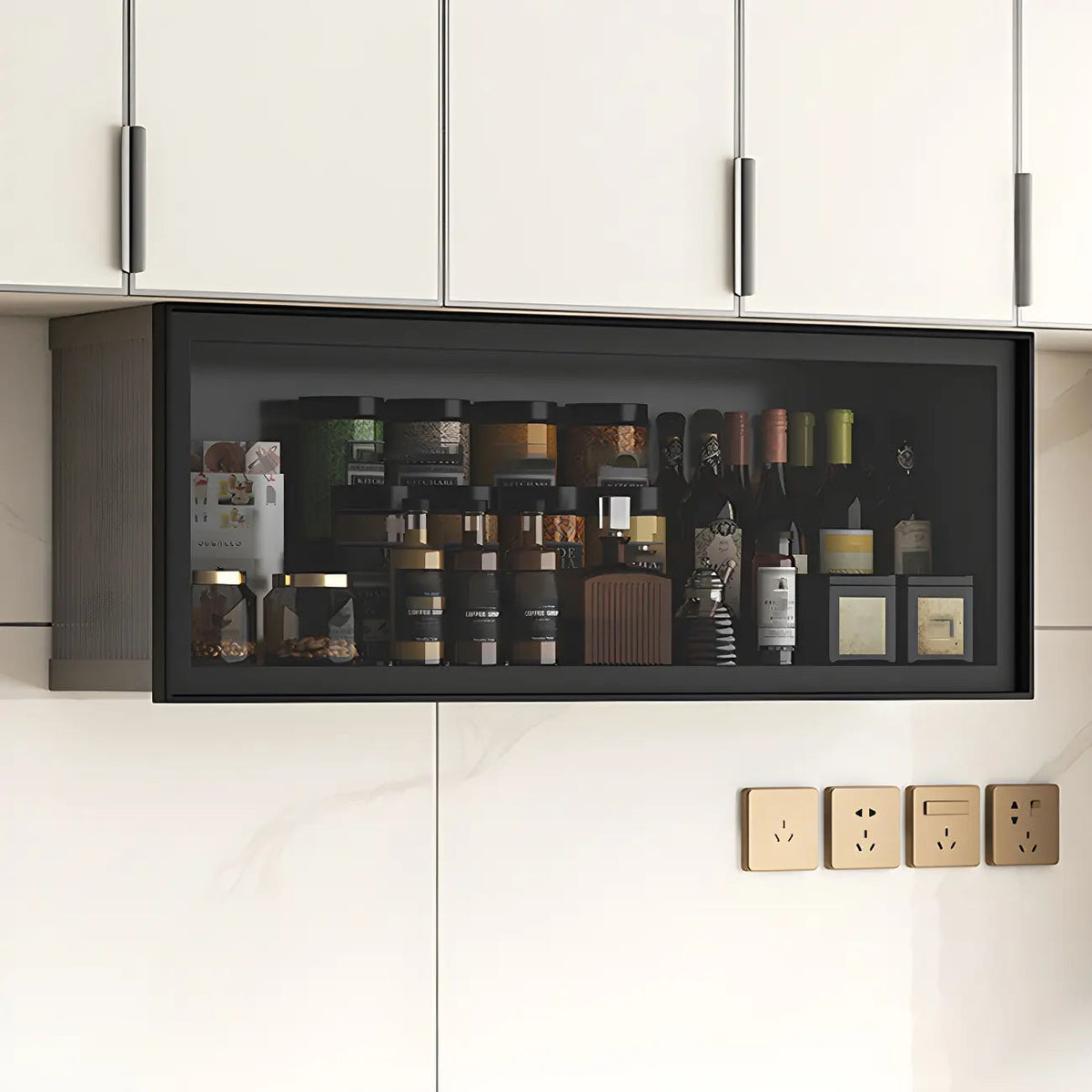 Grey Metal Floating Mounted Glass Kitchen China Cabinet