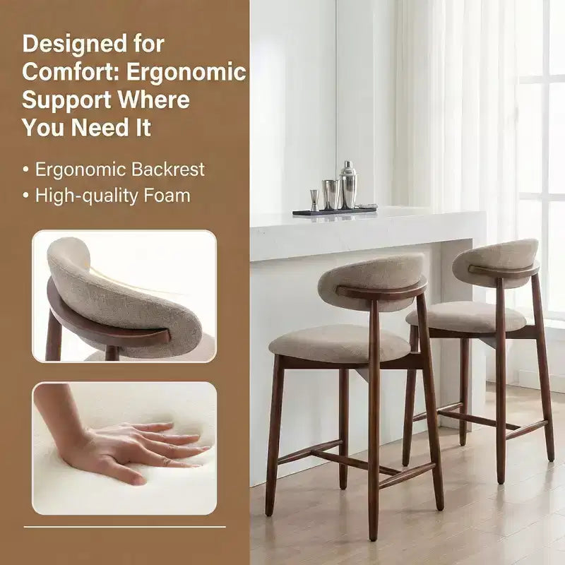 Ora Maison Set of 2/4/6 Counter Height Upholstered Bar Stool with Fabric & Walnut Finish