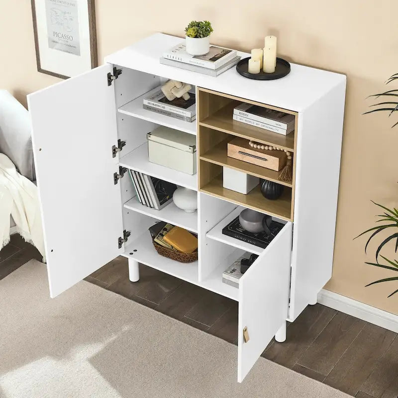 Multifunctional Storage cabinet with door, modern sideboard cabinet, wooden storage cabinet, leather handle drawer cabinet