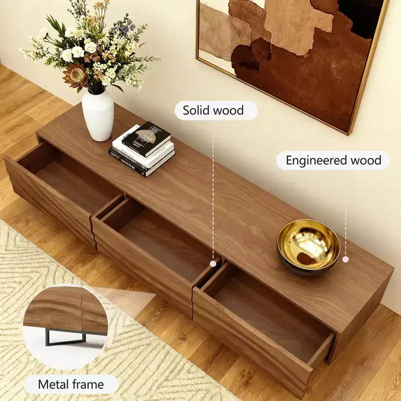 82.83 Inch Modern TV Stand with Solid Wood Drawers and Vents, Media Console for Living Room