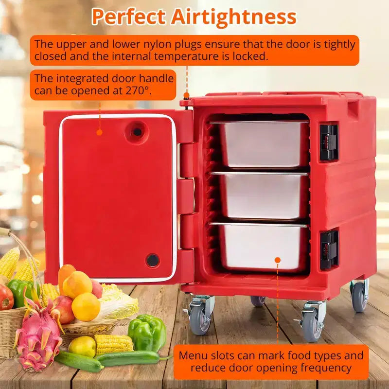 Premium Catering Food Warmer - Insulated Hot/Cold Carrier for 6 Full-Size Pans with Heavy-Duty Casters
