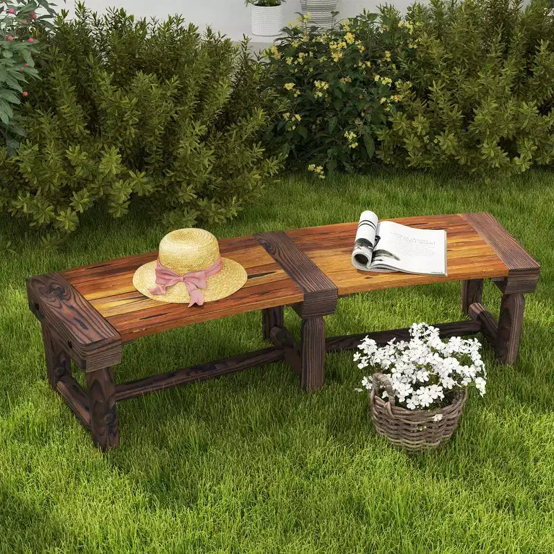 Outsunny Wooden Garden Bench, Semicircular Round Outdoor Tree Bench, Wrap Around Park Bench