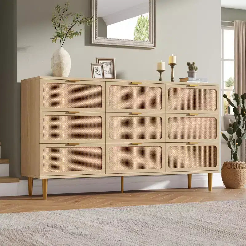 Rattan chest of drawers for the bedroom, large-capacity drawer cabinets for the wardrobe, suitable for the living room, hallway, and childrens room.