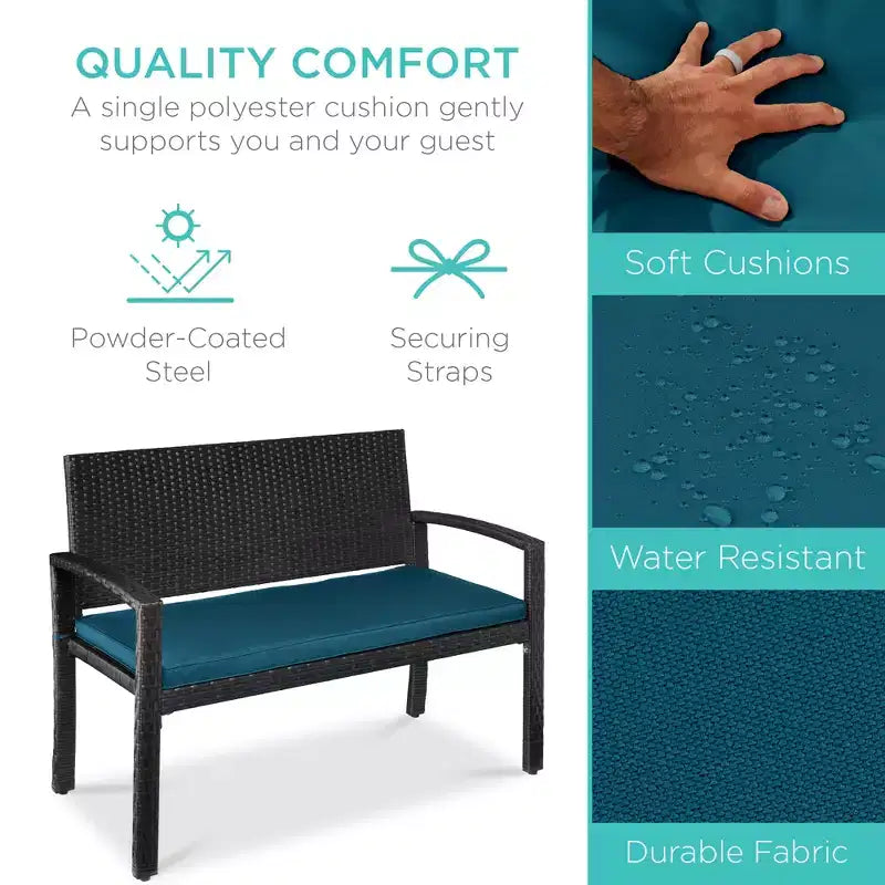Best Choice Products 2-Person Outdoor Wicker Bench Garden Patio Porch Furniture w/ 700lb Capacity, Cushion