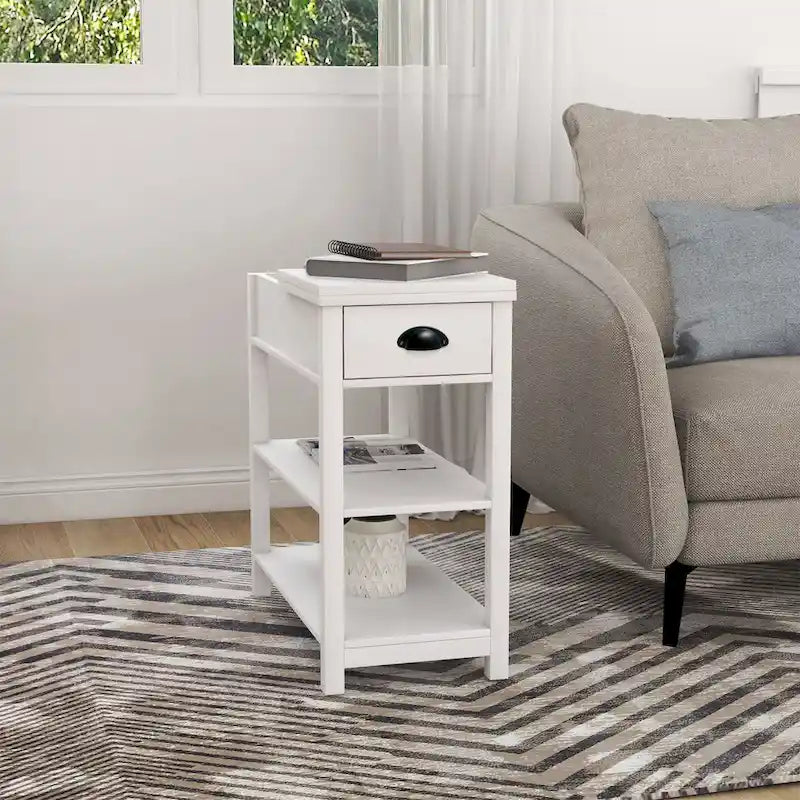 Narrow Flip Top Side Table with Drawer End Table with 2-Tiers Open Storage Shelves Sofa Table for Living Room,Bedroom