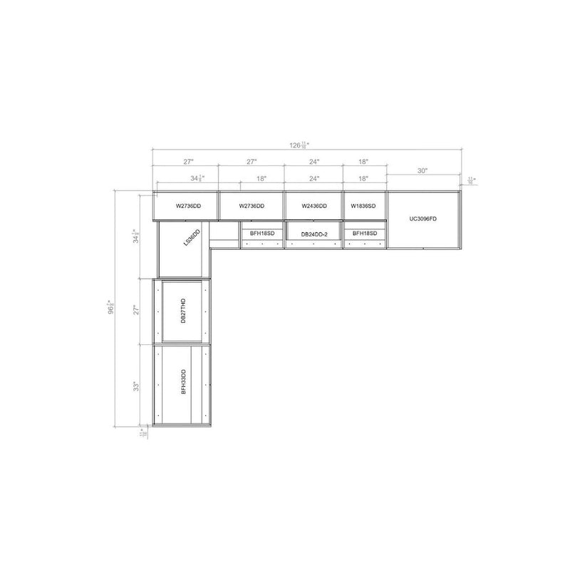 Kitchen Harmony Collection White Gloss & Gray Color Base Size 8x10Ft Wide - 126x96