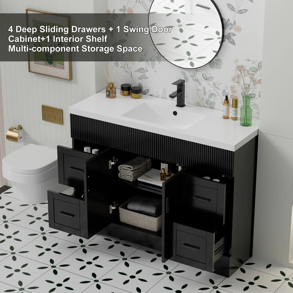 Wavy Line 30/36/48 Bathroom Vanity Set with Sink & Faucet