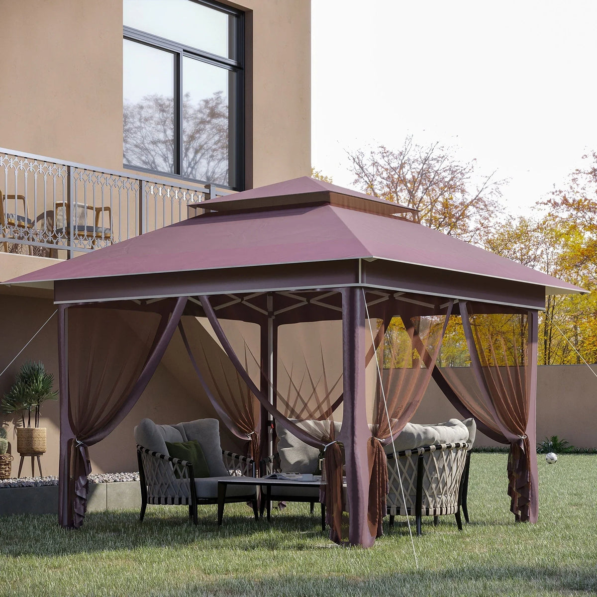 Outsunny 12 x 12 Pop Up Canopy Sun Shade Instant Tent Folding with Mesh Sidewall Netting, 3-Level Adjustable Height