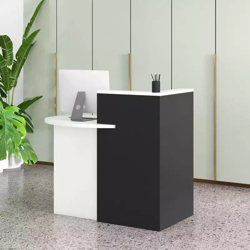 Costway Front Reception Counter Desk Checkout Office Desk with Open Shelf & Lockable Drawer White/Brown/Black