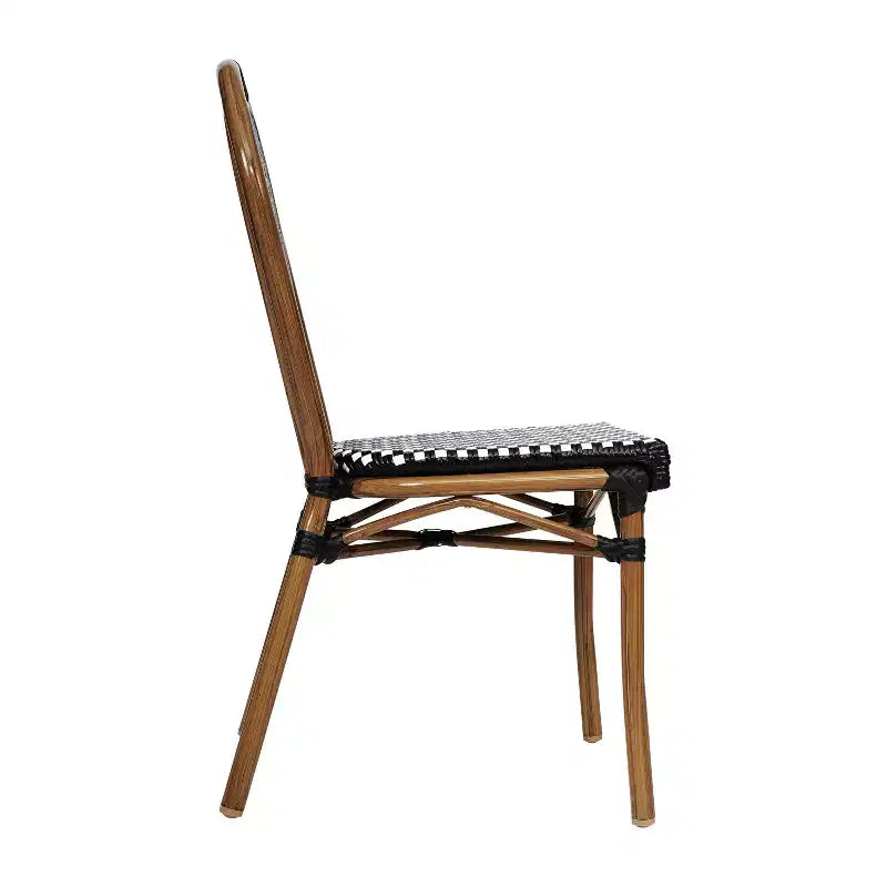 Flash Furniture Lourdes Indoor/Outdoor Commercial Thonet Bistro Stacking Chair, PE Rattan and Aluminum Frame