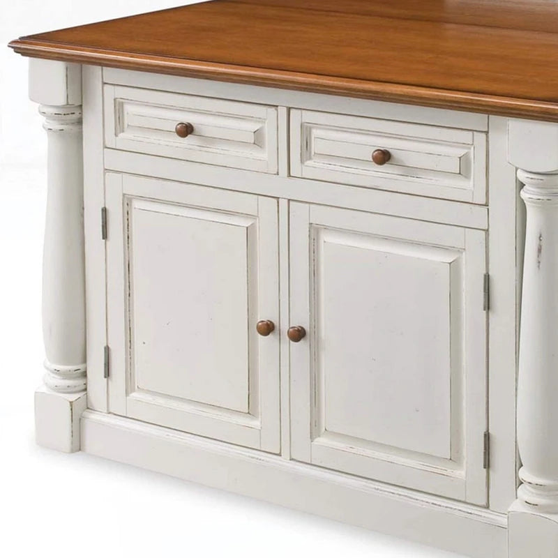 Homestyles Monarch 3-Piece Off-White Wood Kitchen Island Set with Drop Leaf Wood Top - 48 x 25 x 36