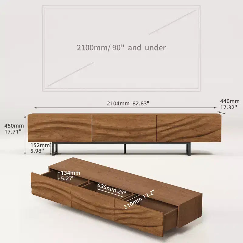 82.83 Inch Modern TV Stand with Solid Wood Drawers and Vents, Media Console for Living Room
