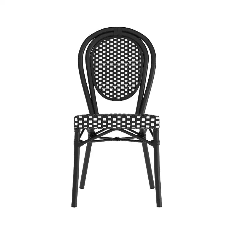 Flash Furniture Lourdes Indoor/Outdoor Commercial Thonet Bistro Stacking Chair, PE Rattan and Aluminum Frame