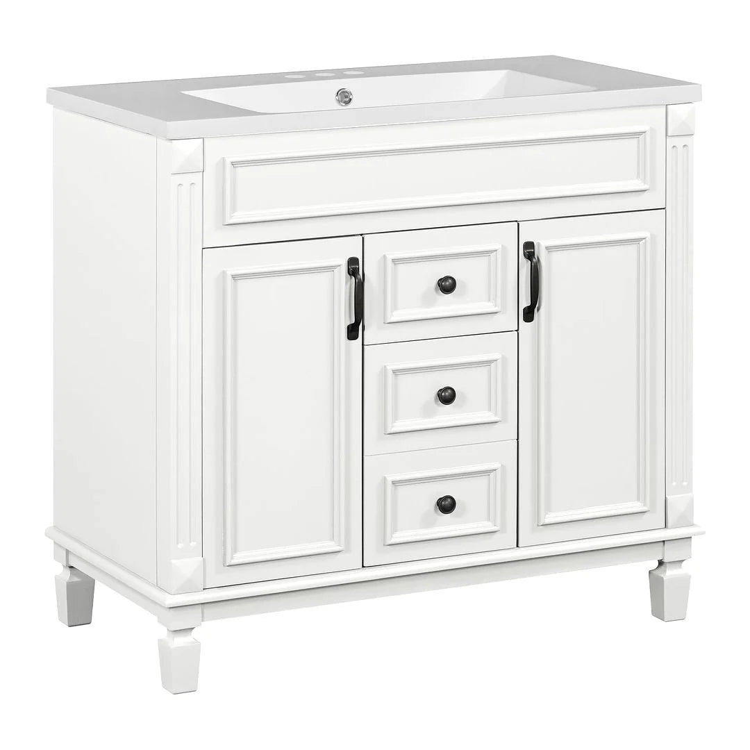 36 Modern Bathroom Vanity with Top Sink and Mirror Cabinet,2 Doors and 2 Drawers