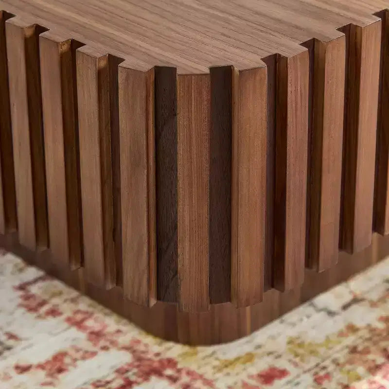 31.5 Modern Handcraft Drum Coffee Table, Square, Walnut MDF Pedestal