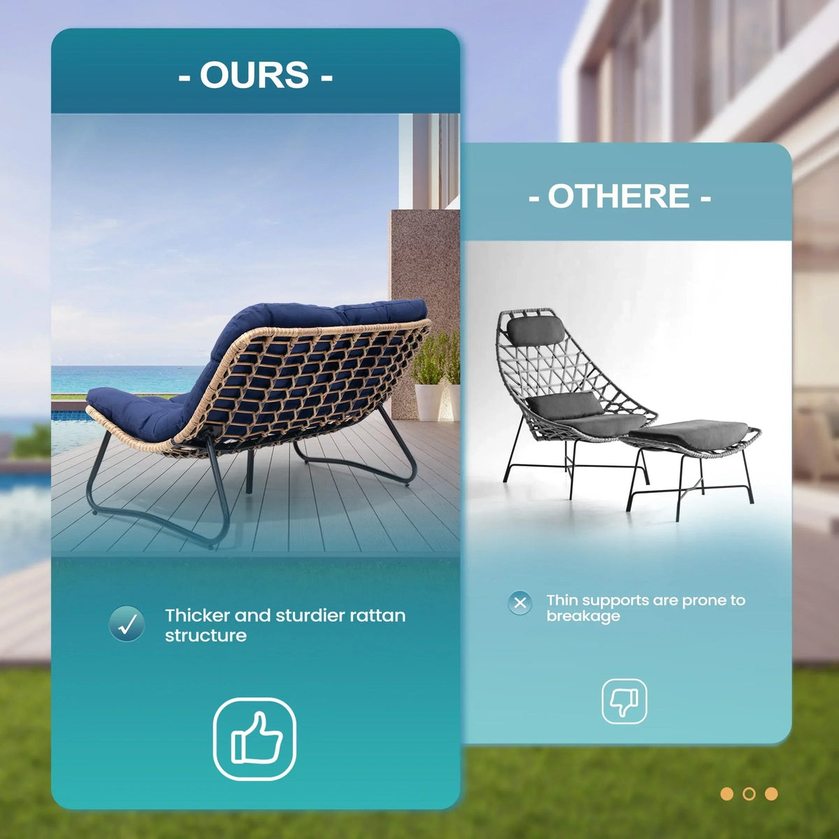 Double Papasan Chair Loveseat with Cushion, All-weather PE Rattan and Metal Frame for Indoor Outdoor
