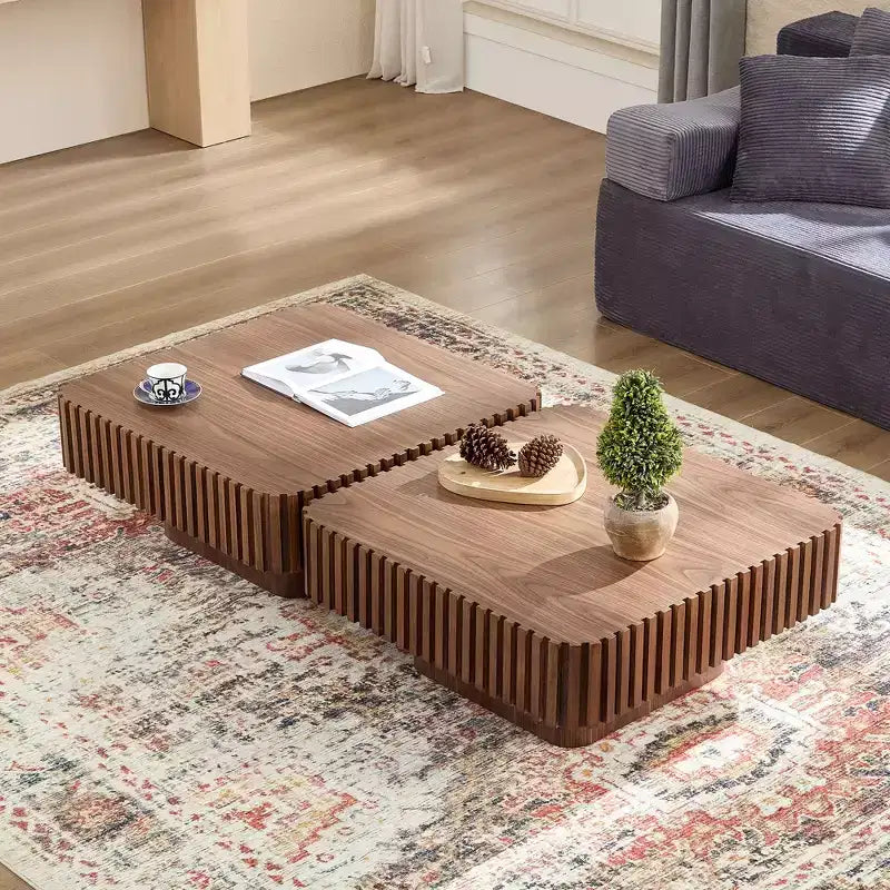 31.5 Modern Handcraft Drum Coffee Table, Square, Walnut MDF Pedestal