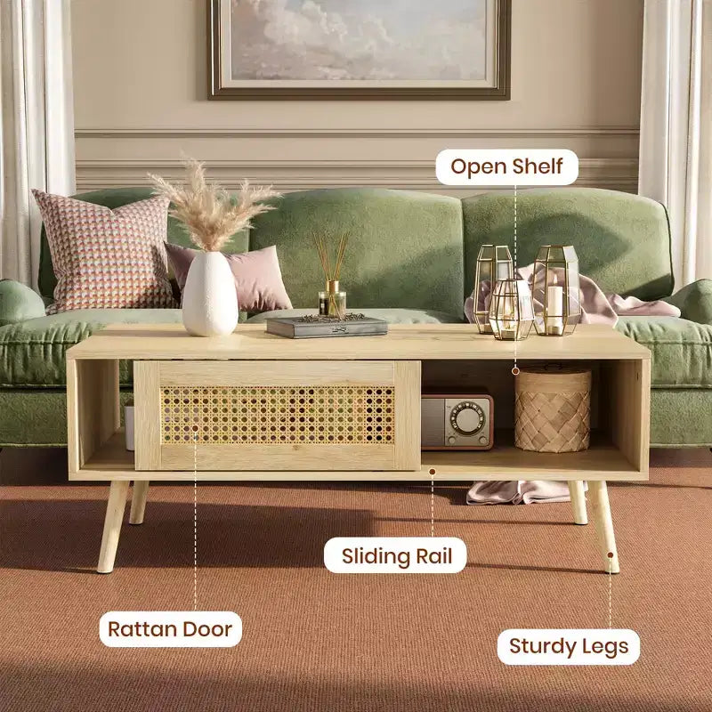 Brown Rattan-Style 2-Piece Living Room Set (TV Stand + Coffee Table), Seats 1