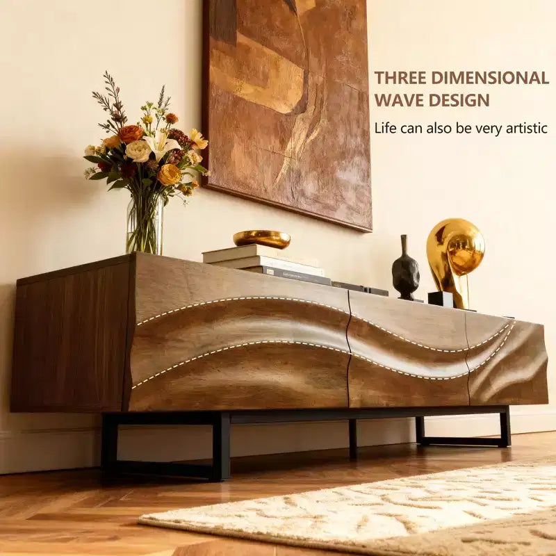 82.83 Inch Modern TV Stand with Solid Wood Drawers and Vents, Media Console for Living Room
