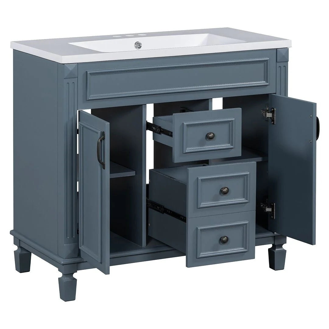 36 Modern Bathroom Vanity with Top Sink and Mirror Cabinet,2 Doors and 2 Drawers