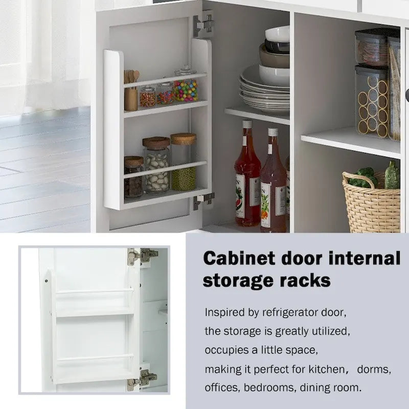 Îlot de cuisine blanc sur 5 roulettes avec meuble de rangement et 3 tiroirs