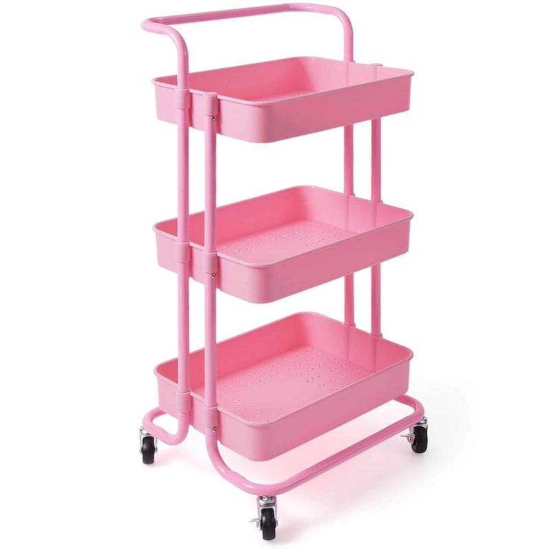 Chariot de rangement métallique à roulettes à 3 niveaux avec roulettes