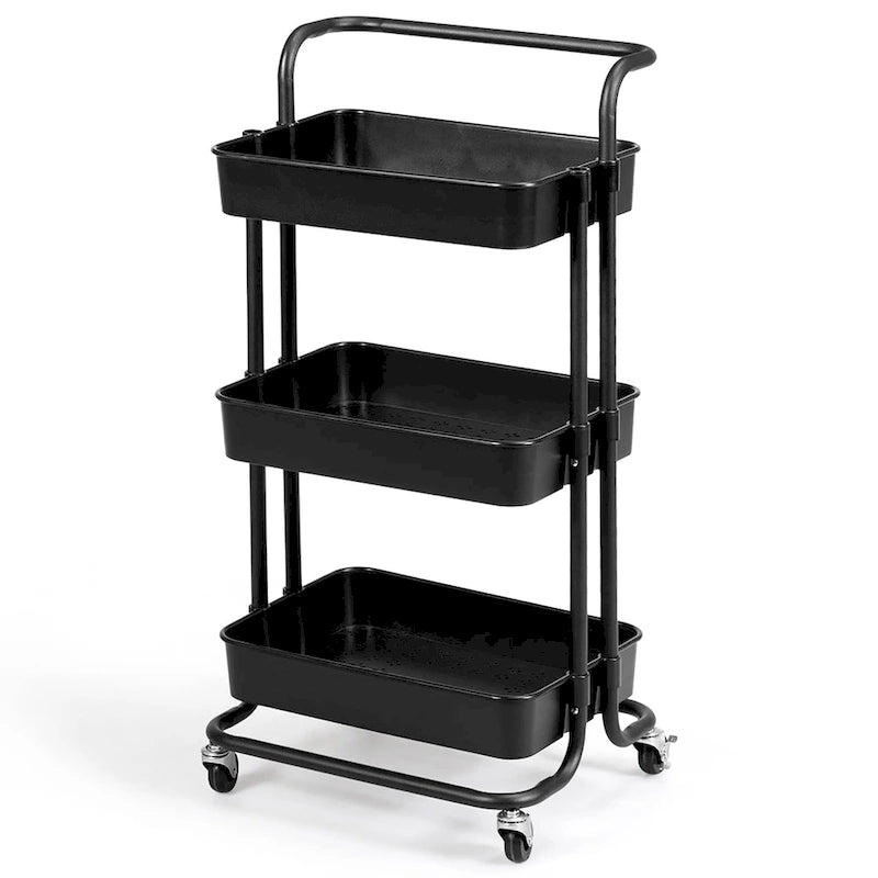 Chariot de rangement métallique à roulettes à 3 niveaux avec roulettes