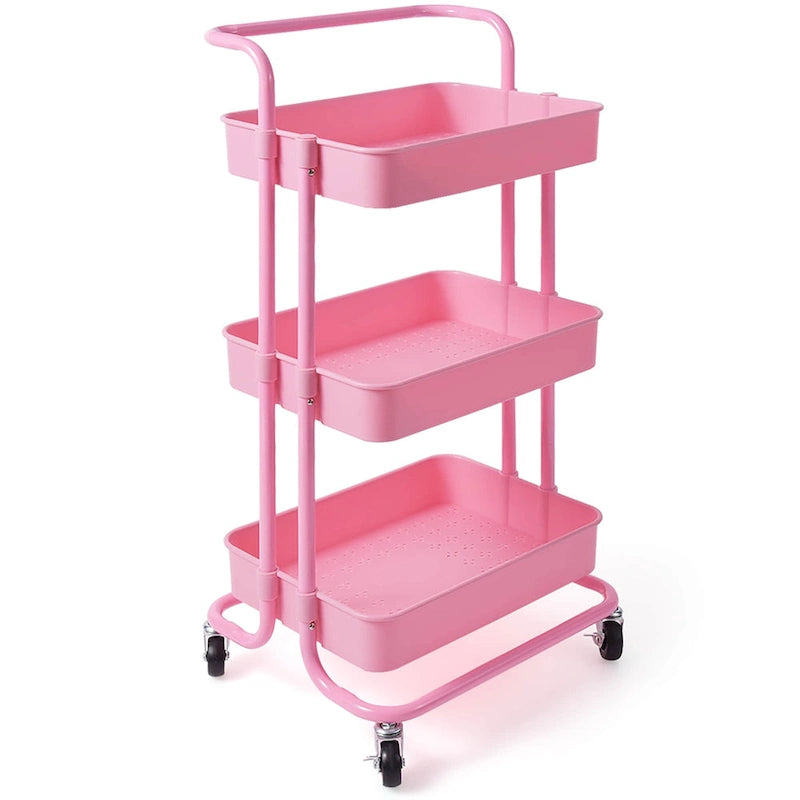 Chariot de rangement métallique à roulettes à 3 niveaux avec roulettes