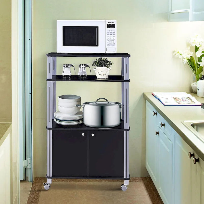 Meuble de cuisine roulant pour micro-ondes avec 3 étagères de rangement et roulettes