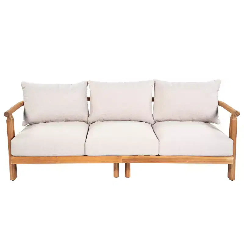 ModernLuxe 3pcs Patio Sofa Set Outdoor Conversation Chat Set Weather-resistant Garden Seating Group with Soft Cushions&Club Chairs, Beige&Teak