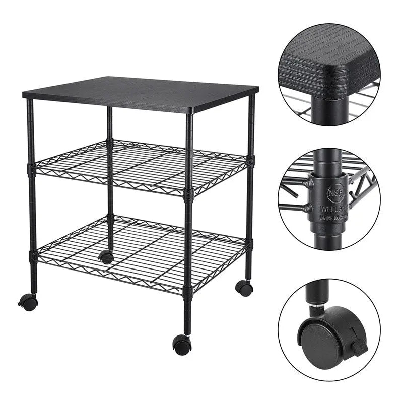 Chariot de rangement roulant à 3 niveaux pour imprimante