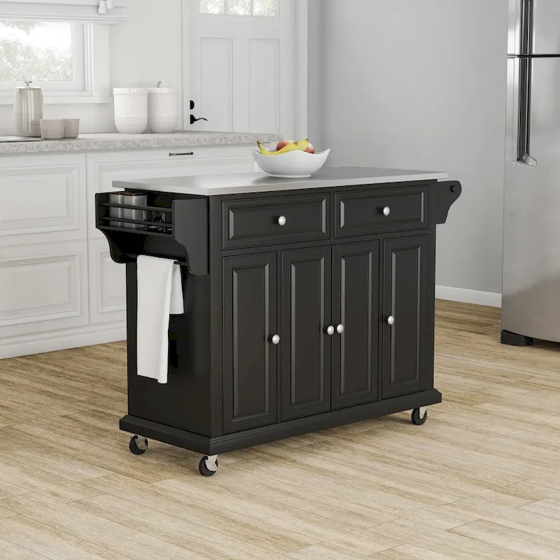 Crosley Full Size Black Finish Stainless Steel Top Kitchen Cart/ Island - 18d x 51.5w x 36h