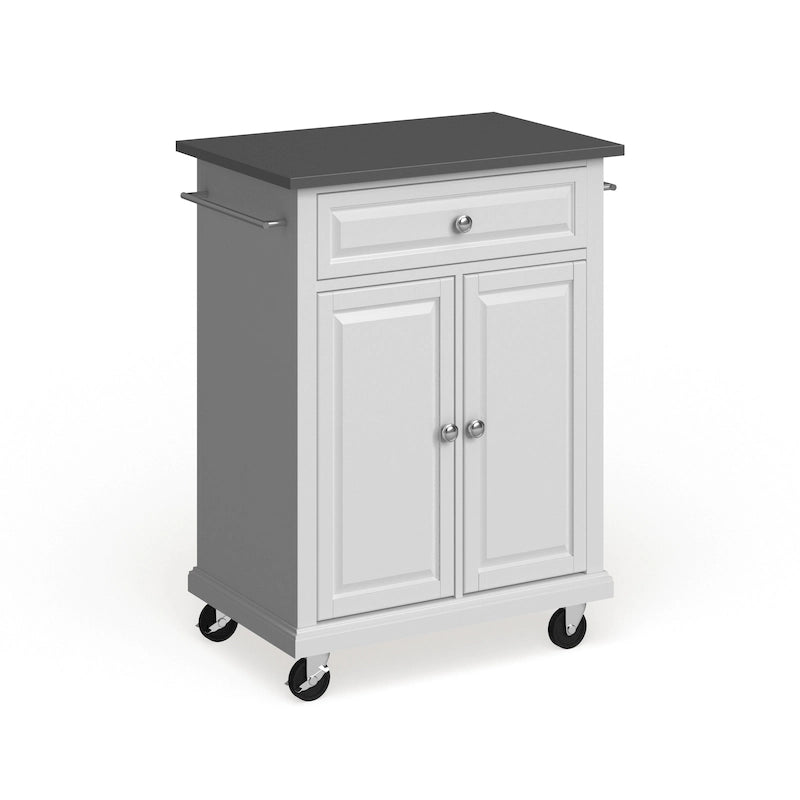 Desserte de cuisine portative compacte en bois blanc avec dessus en acier inoxydable