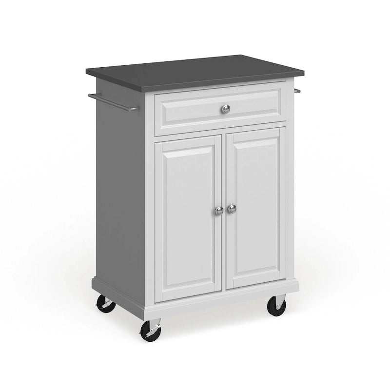 Desserte de cuisine portative compacte en bois blanc avec dessus en acier inoxydable