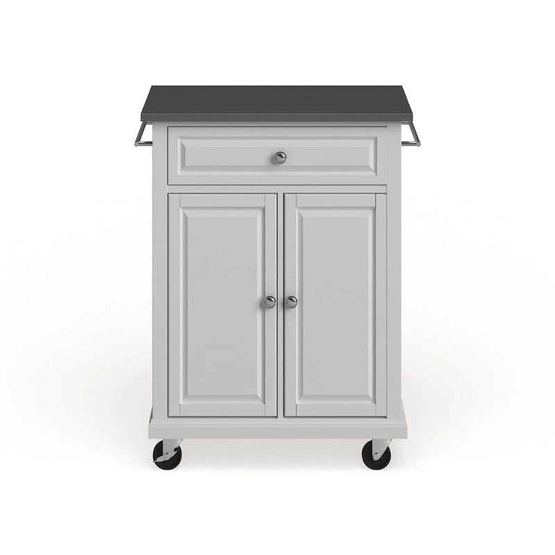 Desserte de cuisine portative compacte en bois blanc avec dessus en acier inoxydable