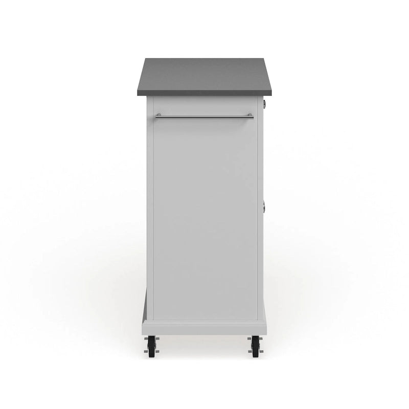 Desserte de cuisine portative compacte en bois blanc avec dessus en acier inoxydable