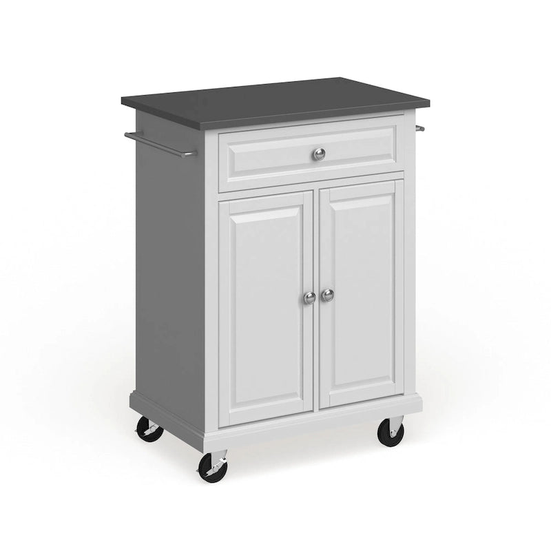 Desserte de cuisine portative compacte en bois blanc avec dessus en acier inoxydable