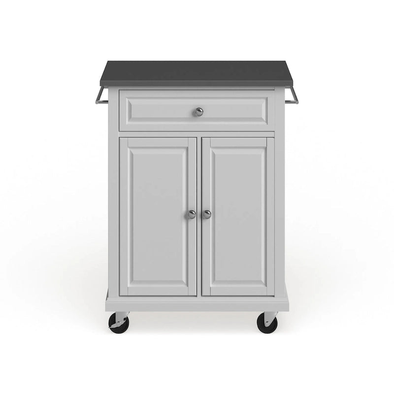 Desserte de cuisine portative compacte en bois blanc avec dessus en acier inoxydable