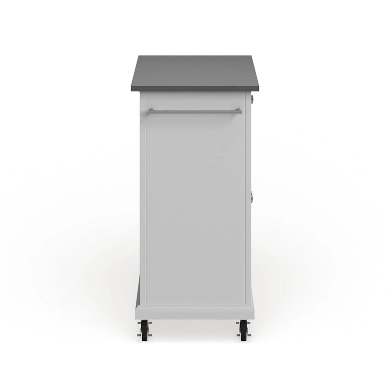 Desserte de cuisine portative compacte en bois blanc avec dessus en acier inoxydable